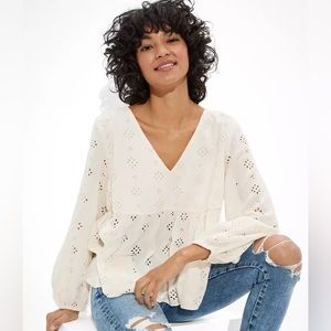 BNWOT American Eagle eyelet babydoll blouse, size S